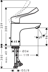 Bild von HANSGROHE Focus Einhebel-Waschtischmischer 100 mit Zugstangen-Ablaufgarnitur und extra langem Griff, 31911000