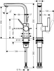 Bild von HANSGROHE Metris S Einhebel-Waschtischmischer mit Zugstangen-Ablaufgarnitur und Schwenkauslauf 120°,  31159000