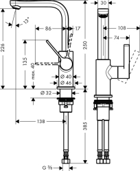 Picture of HANSGROHE Metris S Einhebel-Waschtischmischer mit Push-Open Ablaufgarnitur und Schwenkauslauf 120°,  31161000