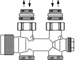 Bild von OVENTROP Anschlussarmatur „Multiblock T“ Zweirohr, G ½ AG x G ¾ AG, Messing, Durchgang, Art.Nr. : 1184083