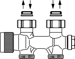 Bild von OVENTROP Anschlussarmatur „Multiblock T“ Ein-/Zweirohr, G ¾ ÜM x G ¾ AG, Messing, Durchgang, Art.Nr. : 1184023