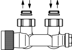 Bild von OVENTROP Anschlussarmatur „Multiblock T“ Ein-/Zweirohr, G ¾ ÜM x G ¾ AG, Messing, Eck, Art.Nr. : 1184024