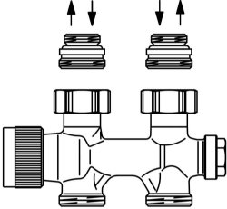 Bild von OVENTROP Anschlussarmatur „Multiblock T“ Ein-/Zweirohr, G ½ AG x G ¾ AG, Messing, Durchgang, Art.Nr. : 1184033