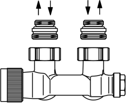 Bild von OVENTROP Anschlussarmatur „Multiblock T“ Ein-/Zweirohr, G ½ AG x G ¾ AG, Messing, Eck, Art.Nr. : 1184034