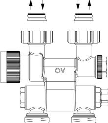 Bild von OVENTROP Anschlussarmatur „Multiblock TF“ Ein-/Zweirohr, G ¾ ÜM x G ¾ AG, Messing, schwenkbar, Art.Nr. : 1184025