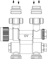Bild von OVENTROP Anschlussarmatur „Multiblock TF“ Ein-/Zweirohr, G ½ AG x G ¾ AG, Messing, schwenkbar, Art.Nr. : 1184035
