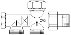 Bild von OVENTROP Zweirohr-Anschlussstück „Duo“ mit Absperrung, M 24 x 1,5 AG, Rohrabstand 35 mm, Art.Nr. : 1182651