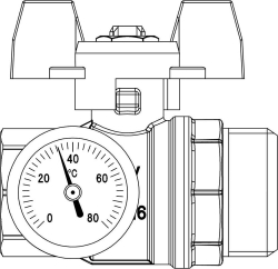 Bild von OVENTROP Kugelhahn roter Griff mit Thermometer, flachdichtend, DN 20, Art.Nr. : 1406483