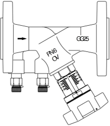 Picture of OVENTROP Strangregulierventil „Hydrocontrol VFC“ PN 6 Flansch/DIN, 2 Messventile, GG25, DN 20, Art.Nr. : 1062676