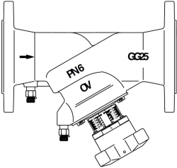 Bild von OVENTROP Strangregulierventil „Hydrocontrol VFC“ PN 6 Flansch/DIN, 2 Messventile, GG25, DN 65, Art.Nr. : 1062681