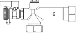Bild von OVENTROP Anschlusswinkel für Kesselverrohrung mit 2 x ÜM G 1 und Kugelhahn, lang, Art.Nr. : 1359073