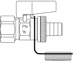 Picture of OVENTROP KFE-Kugelhahn „Optiflex“, Messing mit Schlauchverschr. und Verschlusskappe, G  1/2 IG, Art.Nr. : 1033814
