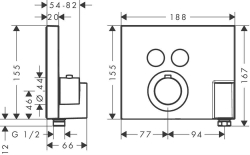 Picture of AXOR ShowerSelect ShowerSelect Thermostat Square für 2 Verbraucher mit FixFit und Porter Unterputz, Art.Nr. 36712000