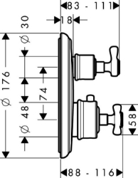 Bild von AXOR Montreux Thermostat Unterputz mit Ab- und Umstellventil, Art.Nr. 16820000