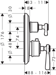 Bild von AXOR Montreux Thermostat Unterputz mit Ab- und Umstellventil und Hebelgriff, Art.Nr. 16821000