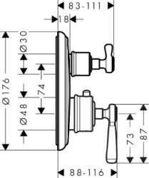 Bild von AXOR Montreux Thermostat Unterputz mit Abstellventil mit Hebelgriff, Art.Nr. 16801000