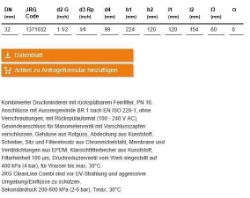 Bild von JRG CleanLine Combi mit Rückspülautomat, PN 16 - 4 bar, DN32 - Art.Nr. : 1371.032