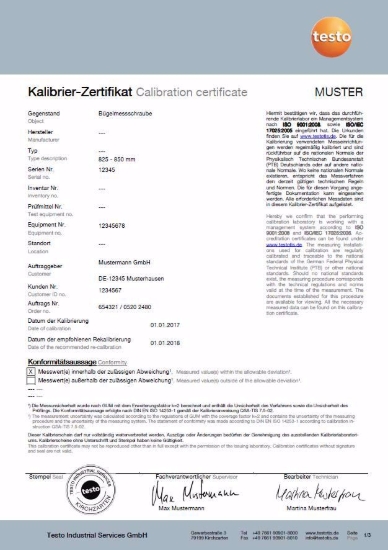 Bild von Testo Kalibrierung Oberflächen-Temp. Anzahl Kalibrier Punkte  3, Art.Nr. : 0520 0121 3