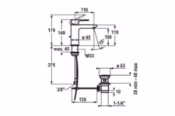 Bild von KWC ELLA Waschtisch chromeline A 110 Hebelmischer Auslauf fest Neoperl Perlator Shorty, chromeline, ohne Ablaufventil, flex-PEX 3/8", Mitte Kaltstellung, Art.Nr. : 12.381.071.000FL