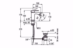 Bild von KWC ELLA Bidet chromeline A 105 Hebelmischer Auslauf fest Kugelgelenk-Neoperl Cascade, chromeline, mit Ablaufventil, flex-PEX 3/8", Art.Nr. : 13.381.041.000FL