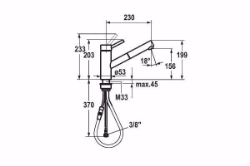 Bild von KWC INOX Küche edelstahl A 230 Hebelmischer Auszugauslauf Neoperl Cascade bis 700 mm ausziehbar, stahl, flex-PEX 3/8", A230, Art.Nr. : 10.271.103.700FL