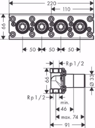 Bild von Hansgrohe Grundkörper für Thermostat Auf-/ Unterputzmontage für 3 Verbraucher, k.a. , Art.Nr. : 45443180