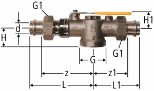 Bild von Nussbaum 89025 Gaszähler-Kugelhahn gerade Ausführung mit Optipress-Gaz-Anschlussverschraubungen, Grösse: 22, Art.Nr. 89025.23