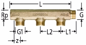 Bild von Nussbaum  86003 Optiflex-Verteiler gerade, 3-fach mit Innengewinde und Aussengewinde, Grösse: DN 25 x 3, Art.Nr. 86003.33