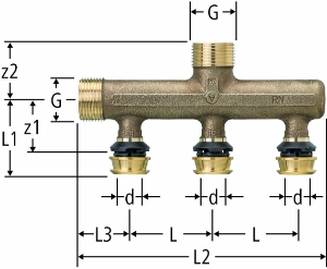 Bild von Nussbaum  84261 Optiflex-Flowpress-Verteiler, 3-fach mit Pressanschluss, Grösse: 16 x ¾ x 3, Art.Nr. 84261.21