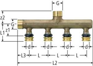 Picture of Nussbaum  84261 Optiflex-Flowpress-Verteiler, 4-fach mit Pressanschluss, Grösse: 16 x ¾ x 4, Art.Nr. 84261.22