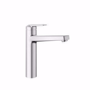 Bild von KWC DOMO E Küche edelstahl A 225 Hebelmischer Schwenkauslauf 150° Neoperl® Cascade® SLC OptimalS, rf. Stahl, flex-PEX 3/8", Art.Nr. : 10.701.023.700FL