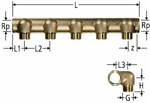 Bild von Neu Nussbaum  86002 Optiflex-Verteiler gekröpft, 5-fach mit Innengewinde, Grösse: DN 20 x 5, Art.Nr. 86002.25 - Neu