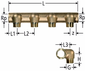 Bild von Neu Nussbaum  86002 Optiflex-Verteiler gekröpft, 4-fach mit Innengewinde, Grösse: DN 20 x 4, Art.Nr. 86002.24 - Neu