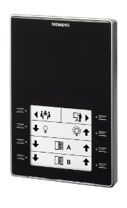 Bild von Siemens Raumbediengerät mit KNX, Fühler für Temperatur, konfigurierbaren Touchkeys, LED-Anzeige, schwarz, Art.Nr.: QMX3.P02-1BSC