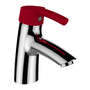 Bild von Laufen Armaturen - Waschtischmischer, Ausladung 110 mm, Festauslauf, mit Ablaufventil, mit rotem Griff , Art.Nr. : HF918520022001