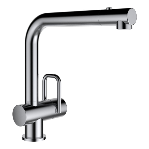 Bild von Laufen Armaturen - Spültischmischer, Ausladung 225 mm, Schwenkauslauf, Auszugbrause mit 2 Strahlarten, Edelstahl , Art.Nr. : HF989683441001