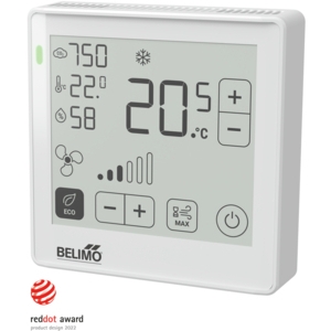 Picture of Belimo Raumbediengerät CO₂ / Feuchte / Temperatur aktiv, NFC, Modbus, BACnet, ePaper-Touch-Display und LED, PC, weiss, RAL 9003, Art.Nr. : P-22RTM-1U00D-2