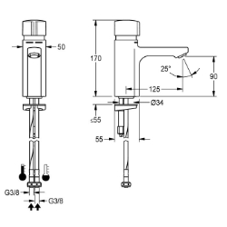 Picture of KWC F5S-Mix F5SM1001 Selbstschluss-Standbatterie mit Rückflussverhinderer:ja, Berechnungsdurchfluss Trinkwasser:0.07 l/s, Berechnungsdurchfluss Warmwasser:0.07 l/s, Art.Nr. : 2030036163