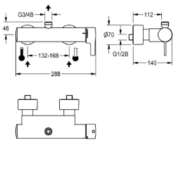 Bild von KWC F5L-Therm F5LT2001 Thermostat-Wandbatterie Zusätzliche Verbindungen:nein, mit Rückflussverhinderer:ja, Zirkulation:nein, Art.Nr. : 2030066495