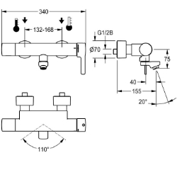 Bild von KWC F5L-Therm F5LT1012 Thermostat-Wandbatterie mit Rückflussverhinderer:ja, Berechnungsdurchfluss Trinkwasser:0.07 l/s, Berechnungsdurchfluss Warmwasser:0.07 l/s, Art.Nr. : 2030066490