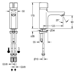 Picture of KWC F5S-Mix F5SM1007 Selbstschluss-Standbatterie mit Rückflussverhinderer:ja, Berechnungsdurchfluss Trinkwasser:0.07 l/s, Berechnungsdurchfluss Warmwasser:0.07 l/s, Art.Nr. : 2030039404
