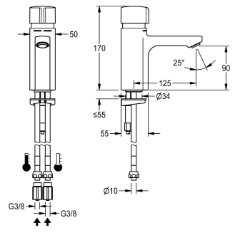 Picture of KWC F5S-Mix F5SM1002 Selbstschluss-Standbatterie mit Rückflussverhinderer:ja, Berechnungsdurchfluss Trinkwasser:0.07 l/s, Berechnungsdurchfluss Warmwasser:0.07 l/s, Art.Nr. : 2030036164
