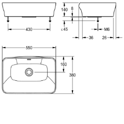 Picture of KWC QUADROtop ANMT4002 Aufsatzwaschtisch Typ des Beckens:Waschbecken, Beckenposition:mittig, Becken: Höhe:100 mm, Art.Nr. : 2030054383