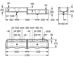 Bild von KWC WASHINO-Step SANW211 Kinder-Wasch- und Spielrinne Material:mineralischer Werkstoff, Materialtyp:Miranit, Anzahl der Abläufe:2, Art.Nr. : 2000103058