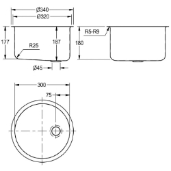 Bild von KWC RONDO BR300OU Einlege- und Unterbau-Rundbecken Beckenposition:mittig, Becken: Höhe:185 mm, Oberflächenbehandlung des Beckens:hochglanzpoliert, Art.Nr. : 2000100793