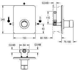 Picture of KWC F3SM2004 Selbstschluss-Einbaubatterie Zusätzliche Verbindungen:nein, mit Rückflussverhinderer:ja, Ausführung Einbauarmatur:F-Set, Art.Nr. : 2030040074