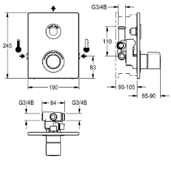 Picture of KWC F5E-Therm F5ET2040 Elektronik-Thermostatbatterie Zusätzliche Verbindungen:nein, mit Rückflussverhinderer:ja, Ausführung Einbauarmatur:F-Set, Art.Nr. : 2030071563