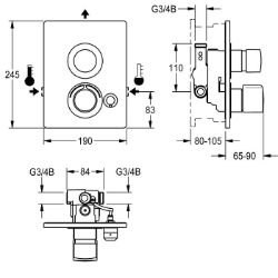Bild von KWC F5S-Therm F5ST2039 Selbstschluss-Thermostatarmatur Zusätzliche Verbindungen:nein, mit Rückflussverhinderer:ja, Ausführung Einbauarmatur:F-Set, Art.Nr. : 2030067167