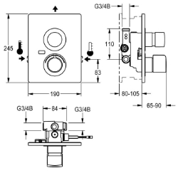 Picture of KWC F5ST2037 Selbstschluss-Thermostatarmatur Zusätzliche Verbindungen:nein, mit Rückflussverhinderer:ja, Ausführung Einbauarmatur:F-Set, Art.Nr. : 2030067164