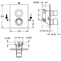 Bild von KWC F5S-Therm F5ST2034 Selbstschluss-Thermostatarmatur Zusätzliche Verbindungen:nein, mit Rückflussverhinderer:ja, Ausführung Einbauarmatur:F-Set, Art.Nr. : 2030067158